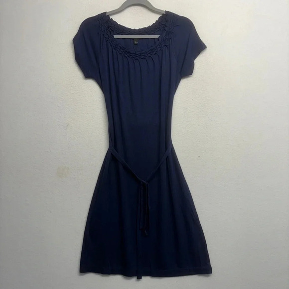 NWT Talbots Navy Blue Belted Knit Midi Dress S Petite - Picture 1 of 6